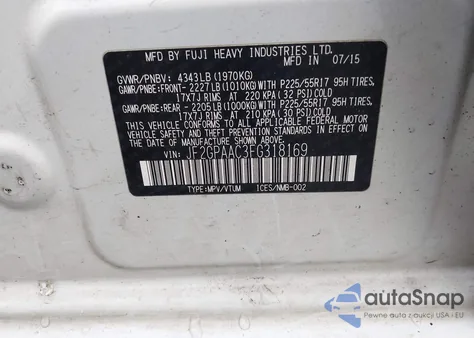 2015 Subaru Xv Crosstrek 2.0I z USA, uszkodzony, nr VIN JF2GPAAC3FG318169